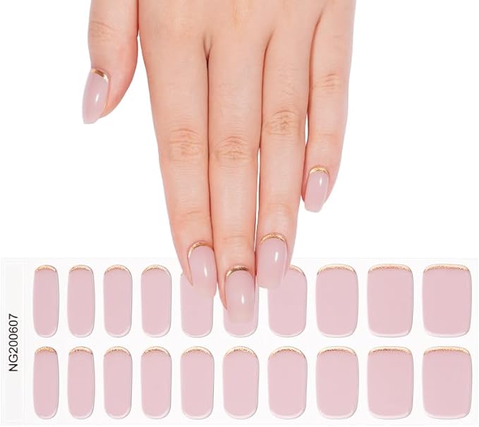 Semi Cured Gel Nail Strips 20 Pcs Nude Pink Gel Nail Wraps, Stickers, UV Light Required Nail Art Design Decoration Accessories