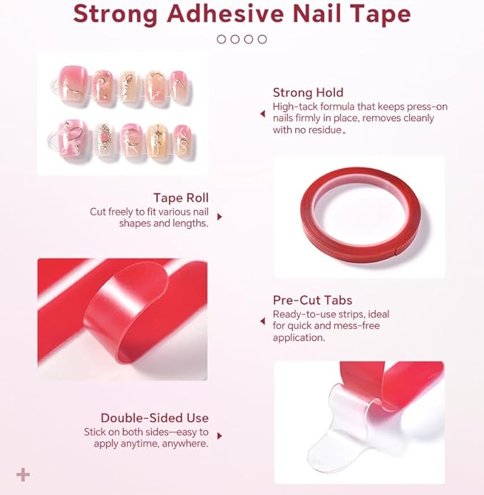 KADS Holographic Press-On Nails Organizer Book - 2 Double-Sided Storage Pages with Adhesive Backing, Includes 60 Pre-Cut & 1 Roll 300cm Double-Sided Tape for Nail Artists & DIY Enthusiasts