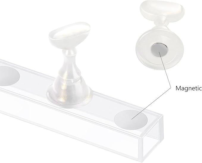 Etercycle Acrylic Nail Display Stand DIY Nail Crystal Holder Magnetic Practice Stands with Reusable Adhesive Putty Clay for False Nail Tip Manicure Tool(White with gold)
