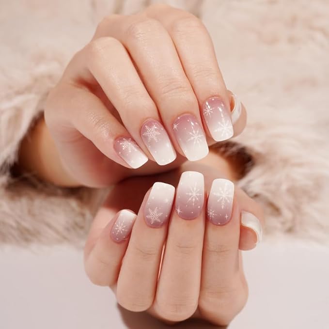 Semi Cured Gel Nail Strips 20 Pcs Christmas Snowflake Gel Nail Wraps, Stickers, UV Light Required Nail Art Design Decoration Accessories