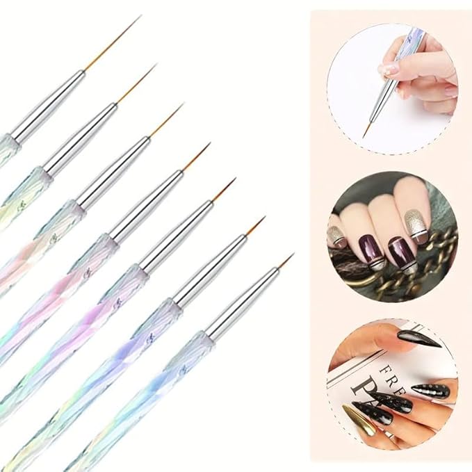 7Pcs Liner Brushes for Nails, Size 5/7/9/11/15/20/25mm Nail Liner Brush Set, Fine Liner Nail Art Brushes, Professional Gel Polish Painting Design Pen for Thin Long Lines, Tiny Details & Fine Drawing