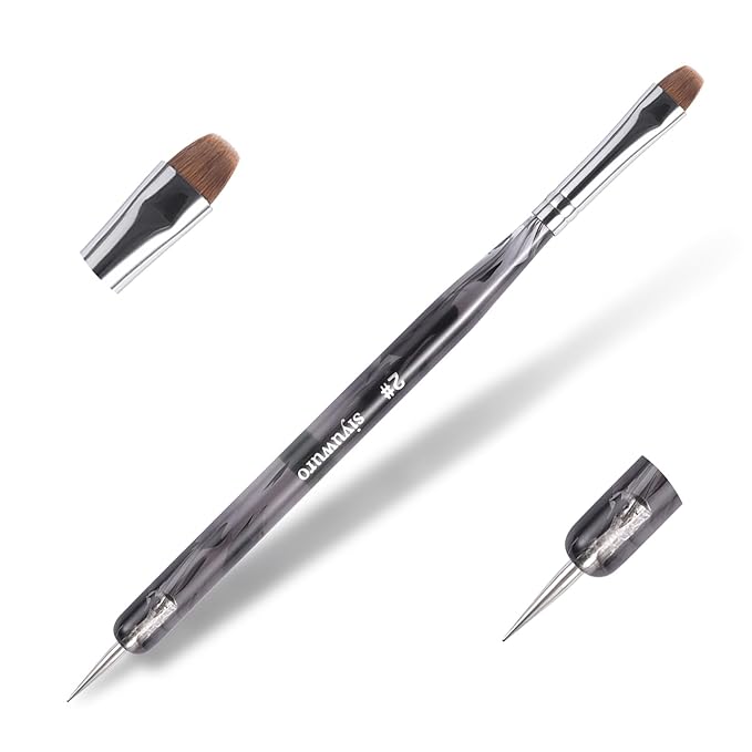 Kolinsky Sable Nail Brush French Nail Brush 2 Way Professional UV Gel Acrylic Nail Art Brush with Dotting Tool for French Manicure Cuticle Clean Up Nail Art Design Brush (2#)