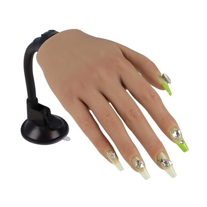 Practice Hand for Acrylic Nails with Stand Bracket, Silicone Fake Hands to Practice Fake Nails Mannequin Hand for Nails Practice and Nail Art Single Right Hand Color 2#