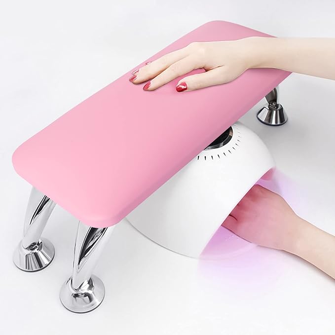 Arm Rest for Nails Tech, Easy Clean Nail Arm Rest, Reduce Back Pain Hand Rest for Nails Tech, Sturdy Support Armrest for Nails Fits UV LED Nail Lamp Underneath, Salon & Home Use (Pink)