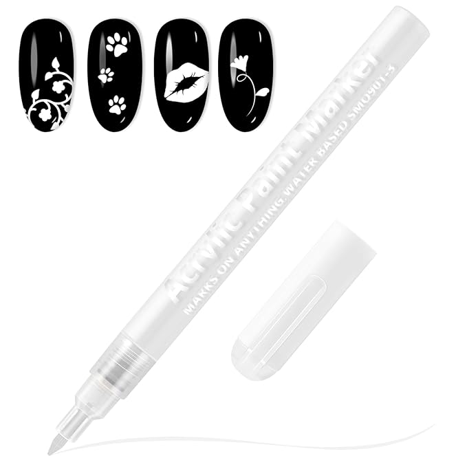 EBANKU Nail Art Pens, 3D 0.7MM Nail Polish Pens Quick-Drying Nail Art Markers Acrylic Paint Pens Nail Point Dotting Liner Pen Tools for Home & Salon Nail DIY（White）
