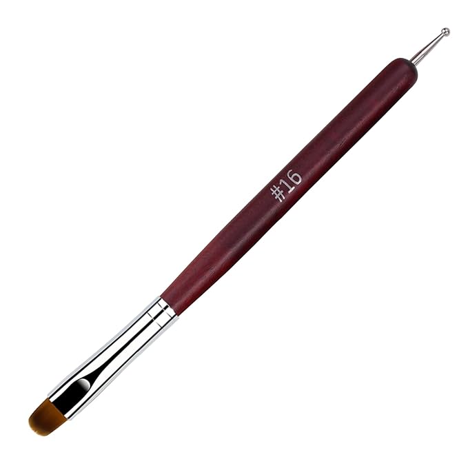French Manicure Brush, Esclane 2 Way French Nail Brush with Dotting Tool for Manicure Cuticle Clean Up Nail Art Design, French Tip Brush (Wood, #16)