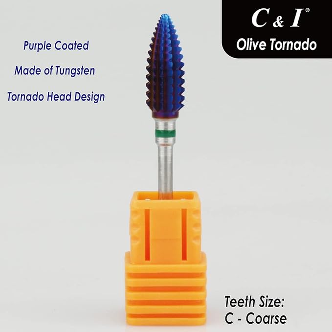 C&I Tapered Tornado & Olive Tornado Nail Drill, E File for Manicure Drill Machine, Professional Nail File to Quick Remove Nail Gels (C, Olive)