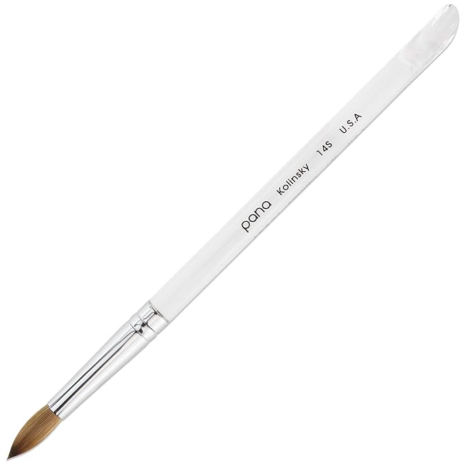 PANA Pure Kolinsky Hair Brush - Round Clear Acrylic Handle (Size 14) - Nail Brush for Acrylic Nail Application, Nail Extension, Manicure Pedicure Salon Beginner and Professional