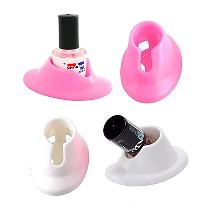 Soft Rubber Nail Polish Bottle Holder, 4PCS Nail Polish Ring Holder, Stand Manicure Display Tools for Nail Art Design Painting Salon DIY(White Pink)