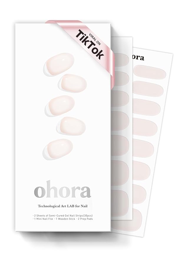 ohora Semi Cured Gel Nail Strips (N Coconut Jelly) - Works with Any Nail Lamps, Salon-Quality, Long Lasting, Easy to Apply & Remove - Includes 2 Prep Pads, Nail File & Wooden Stick