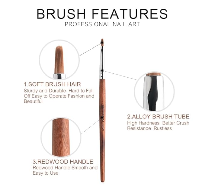 KADS Nail Acrylic Brush Kolinsky Nail Extension Brush Oval Crimped Shaped Sturdy Wooden Handle Acrylic Powder Nail Art Brush Professional Manicure Pedicure (2#)