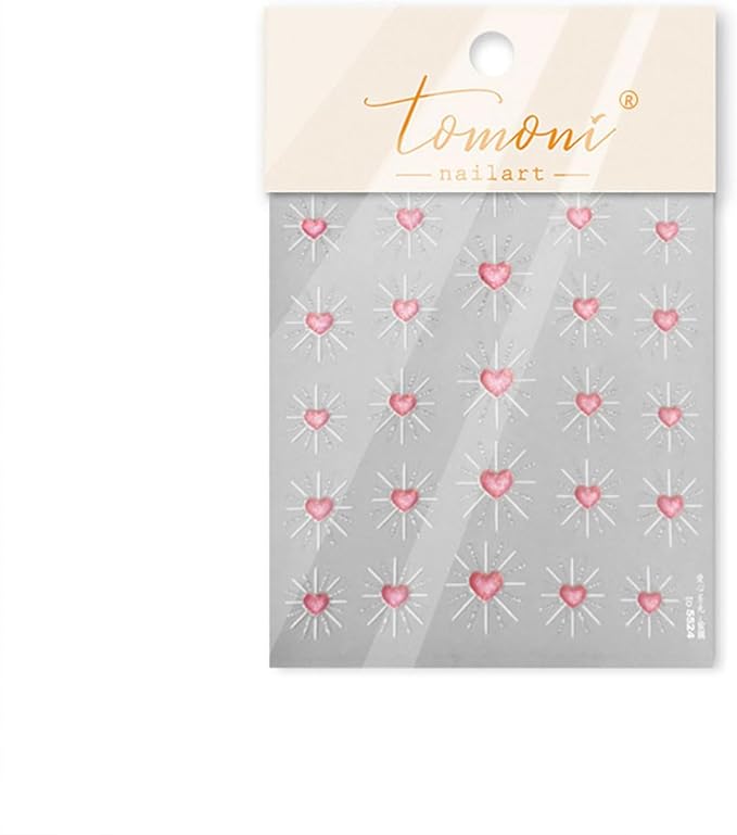 Valentines Nail Stickers for Nail Art Pink Heart Nail Art Stickers 5D Embossed Glitter Nail Decals Holiday Nail Design for Women Manicure DIY Decoration Accessories