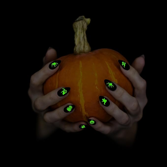 Halloween Glow in The Dark Nail Stickers, 3D Luminous Ghost Nail Art Decals, Self-Adhesive Pumpkin Spider-Web Bat Design for DIY Supplies Decoration (10 Sheets)