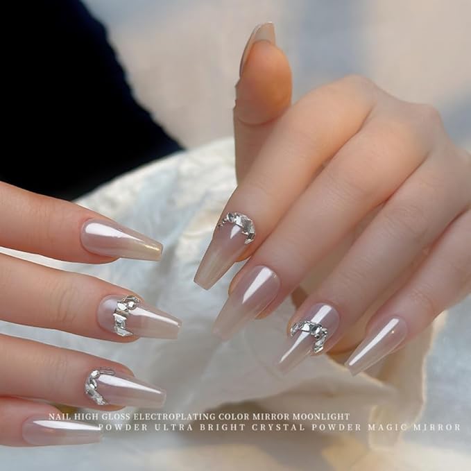 White Pearl Chrome Nail Powder, Summer Mirror Effect Chrome Powder for Gel Nails, Iridescent Pearlescent Glitter Nail Pigment Powder for Nail Art Decorations