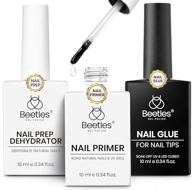 Beetles 9 In 1 Gel Nail Glue Nail Dehydrator and Primer, Professional Nails Prep Acid-Free Hema-Free Dehydrate Bond Primer for Press On Nails Tips Extension Gifts for Her