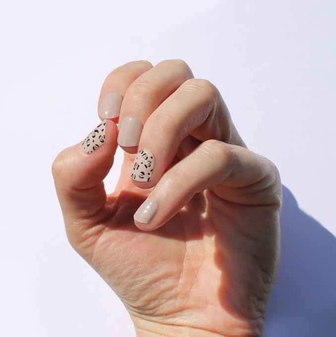 Semi-Cured Gel Nail Strips - 20 Salon-Quality Gel Sticker with UV Light Required, Long Lasting, Easy Application & Removal, Includes Prep Pad, Nail File, Wooden Stick (Brown Safari)