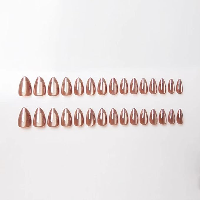 30Pcs Almond Press On Nails - Supremely Fit & Natural Soft Gel Almond Nails,15 Sizes, Reusable Fake Nails Kit with Gift Box for Women (C-French)