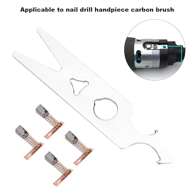 2 Pairs Nail Drill Carbon Brush, Nail Drill Machine Wrench, Alloy Nail Drill Handpiece Accessory, Manicure Polishing Machine Replacement Part