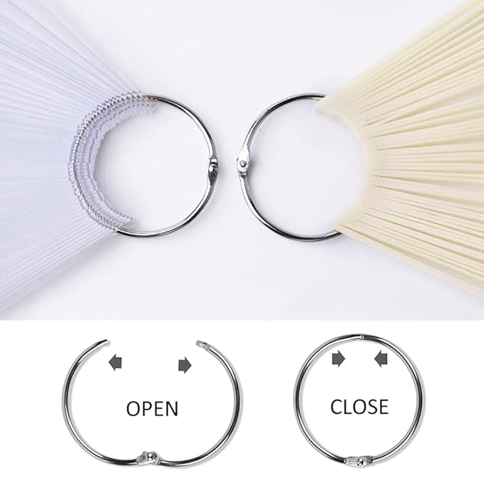 Qioly 3 Set Total 150 Tips, Fan-shaped False Nail Swatch Sticks with Ring, for Nail Art Color Display/Polish Practice, Clear + Beige + Black