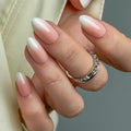 Curvlife Medium Press on Nails Almond Acrylic Fake Nails with Pink-white gradient Nude Design Full Cover False Nails Reusable Nail Kit with Nail Glue Adhesive Tabs Nail File Artificial Glue on Nails