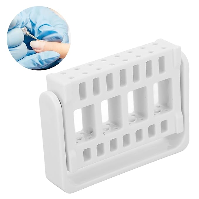 Brrnoo Nail Drill Bits Holder Display Organizer,16 Holes Nail Art Tools Exhibition Stand Rack Nail Salon Accessory Acrylic Nails Manicure Tools for Home Use or Nail Salon(white)