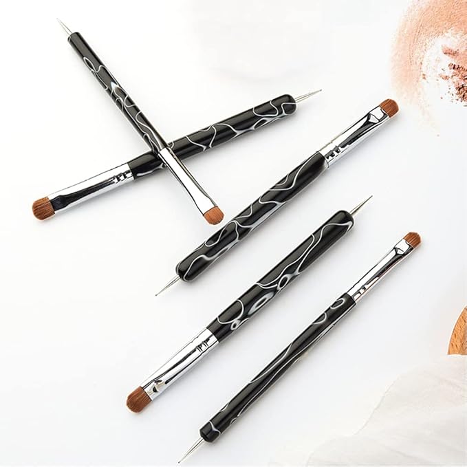 French Manicure Brush -Two Way Sable Nail Art Brush with Dotting Tool for Manicure Cuticle Clean Up Nail Art Design- Professional Nail Salon Quality Brush, Nail Dotting Pen (16#)