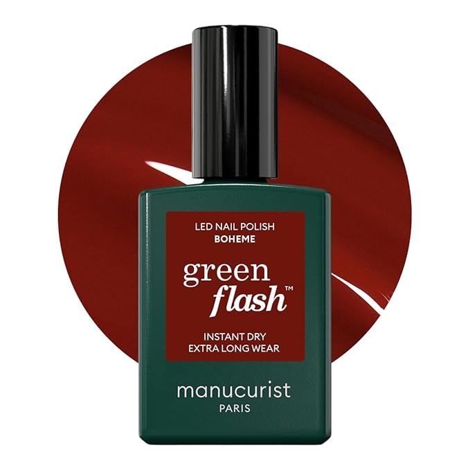 Manucurist Green Flash LED Boheme Red Brown Gel Nail Polish - Vegan, 12-Free, Plant-Based Gel Polish - Strengthens and Protects the Nail - Made in France - 0.5 fl oz