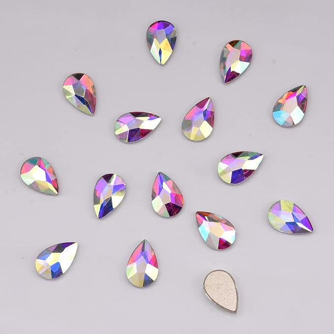 50pcs Flat Back Glass Big Nail Rhinestones Pear Shape Decoration Crystal Ab Stones DIY Craft Accessories Wholesale Nail Supplies for Nail Techs