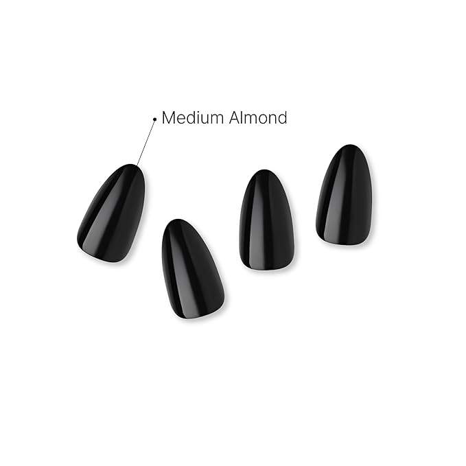 GoldFinger False Nails Kit, Black Fake Nails, Ready to Wear Gel & Manicure Stick included, Medium Almond Shape, Long-Lasting Hottest Trend Glue on Nails, Convenient & Easy to Apply (Pitch Black)