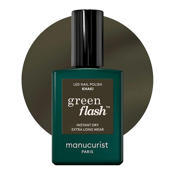 Manucurist Green Flash Gel Polish - Khaki - UV & LED Gel Nail Polish - 12-Free, Bio-Sourced (84%) - Professional Manicure - 15 ml