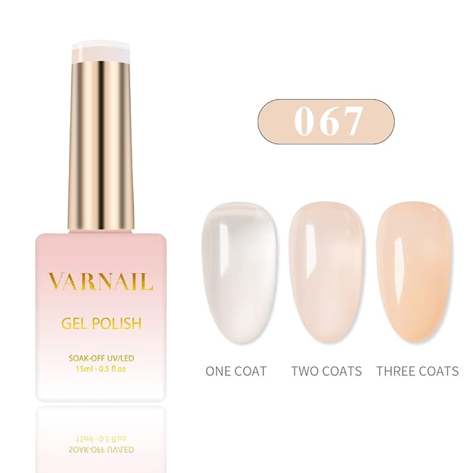 VARNAIL Moisturized Skin Jelly Nail Polish Kit 6 Colors 15 ml, Translucent Nude Neutral Color Sheer Gel Polish, Salon Quality Soak off UV Light Nail Polish