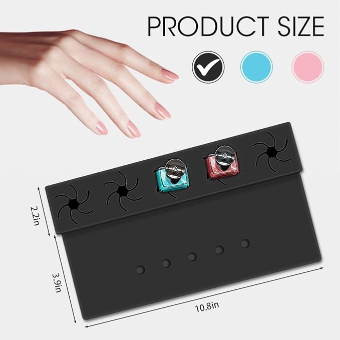 Nail Polish Holder,Silicone Hand Rest Mat Fingernail Painting Tools 2 in 1 Art Accessories Organizer Case Set with Anti-Spill Bottle Stand and Finger Separators for Pedicure Manicure(Black)
