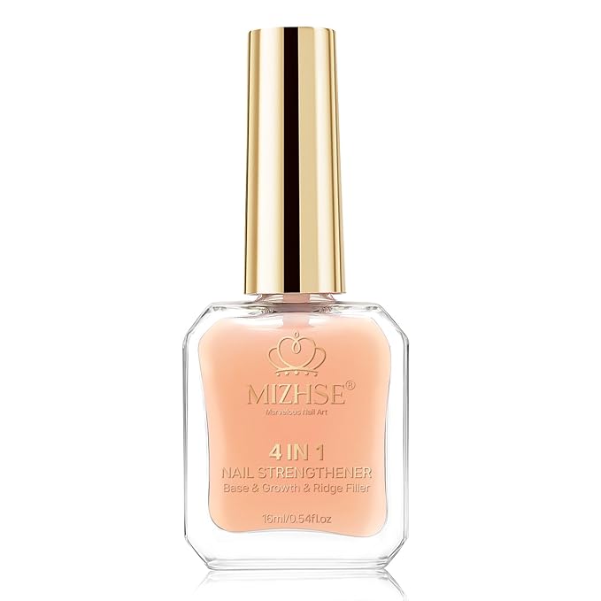 MIZHSE Nail Strengthener, Nude Color Air Dry Nail Repair Treatment Growth Polish, Natural Concealer Ridge Filler for Nails Foundation Polish for Thin and Damaged Nails 16ML