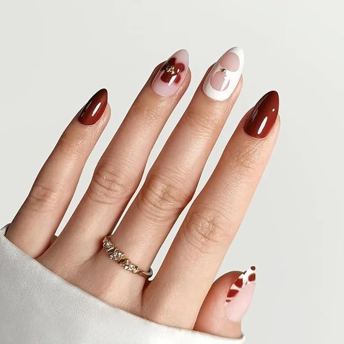 Press On Nails - Blossom | Floral Design Almond UV Finish Nails, Salon Quality | 32 Nails, 16 Sizes Kit with Glue and Adhesive Tabs I Female Founded