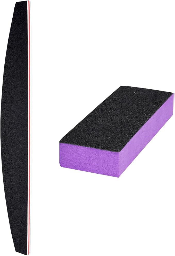 Nail File and Thin Buffer Block, Reusable Black Half Crescent Shape Double Sided Manicure Tools, Thin Sanding Buffing Grinding Plisher File, 100/180 Grit