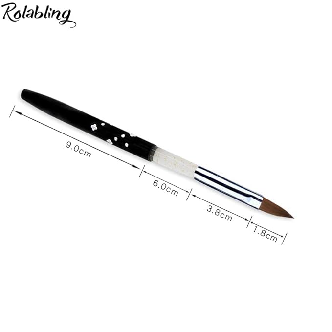 Size 8# Black 100% Kolinsky Sable Acrylic Nail Art Brushes UV Gel Nail Painting Pen Brushes (Size 8)