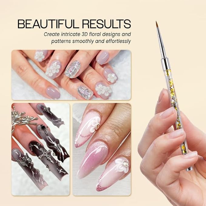 PANA 3D Kolinsky Nail Art Brush - Gold Glitter Handle, Size 2 - Acrylic Nail Art Sculpture Brush for Manicures Pedicure Salon Professional or Beginner