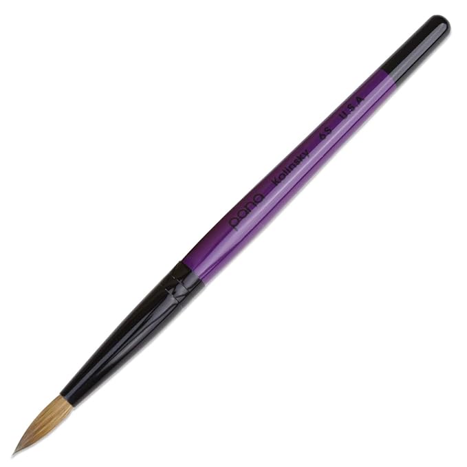 PANA Pure Kolinsky Hair Acrylic Nail Brush - Round Shape Black Ferrule with Purple Wood Handle (Size 6)