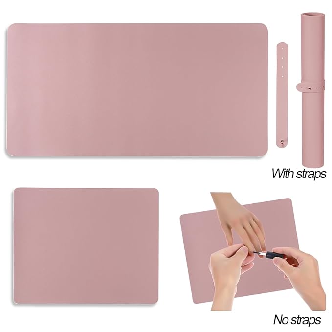 Nail Art Table Mat,2 PCS Nude Pink Fordable Soft Microfiber PU Leather Nail Mats, Nail Arm Rest Pad for Acrylic Nails,Manicure Pads Desk Mat for Nail Tech Must Haves Salon Home Nail Supplies
