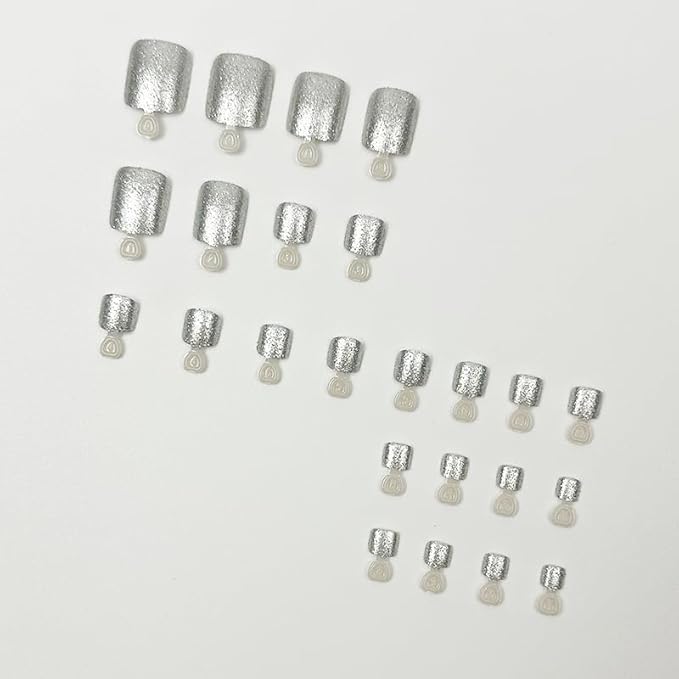 Silver Glitter Press on Toe nails Short Square Fake Toe Nails Solid Color Toe Nail Tips Sparkling Silver False Toenails Glossy Summer Acrylic Toe Nails Decorations for Women Girls 24Pcs