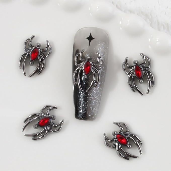 Ranvi 30PCS Halloween Nail Art Charms,Spider Metal Dark Gothic Alloy Diamond for Women Girls Halloween Nail Decorations Design(Black Spider-Red Diamond)
