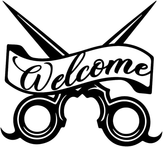 SUPERDANT Welcome Barber Wall Stickers Scissor Design Vinyl Wall Decal Barbershop Art Wallpaper Barber's Store DIY Decoration Window Door Decal 23.6x22.4in