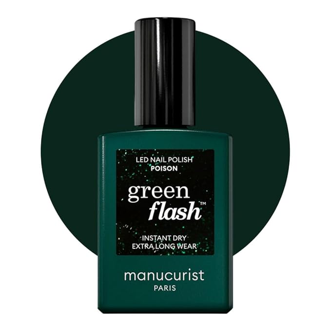 Manucurist Green Flash LED Poison Green Glitter Gel Nail Polish - Vegan, 12-Free, Plant-Based - Strengthens and Protects the Nail - Gel Polish - Made in France - 0.5 fl oz