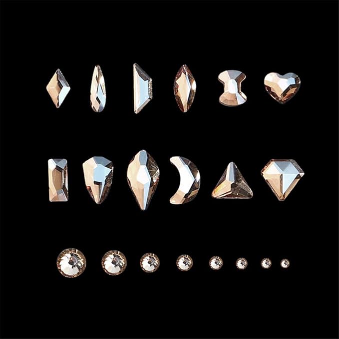 3100 Pcs Nail Crystal Kit Multi Shapes Glass Crystal Champagne Rhinestones for Nail Art Craft Mix Sizes Non Hotfix Flatback Nail Gems+ Wax Pen for Rhinestones in Acrylic Beads Storage Container