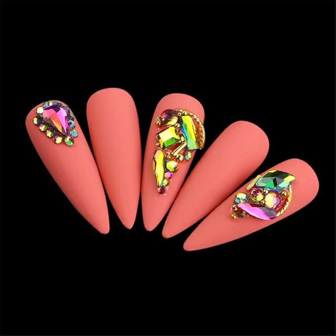 Color AB Crystal Rhinestones Set 600+2100 Pcs, Round and Multishape AB Glass Rhinestone With 1 Pick Up Pen In Clear Big Box Flat Back Crystals Gems Stones Set for Nails Clothes Face Jewelry