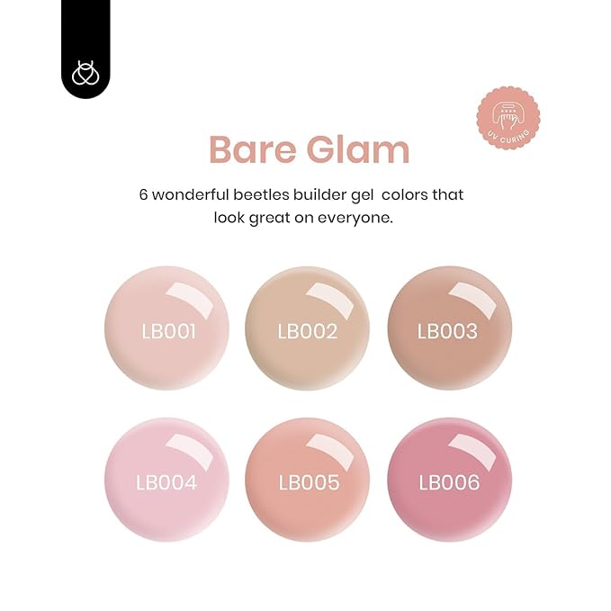 Beetles Builder Gel Set, 6 Colors 7 in 1 Clear Nude Pink Brown Strengthener Gel for Nail Extension & Building Apex Friendly for Beginner Women,UV & LED Lamp Needed