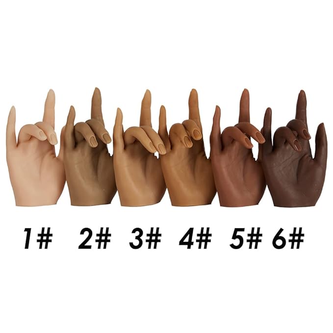 Practice Hand for Acrylic Nails Silicone Female Mannequin Life Size Hand with Insertable Nails for Nail Art Beginners/Nail Salon Artists Single Hand Color 5#