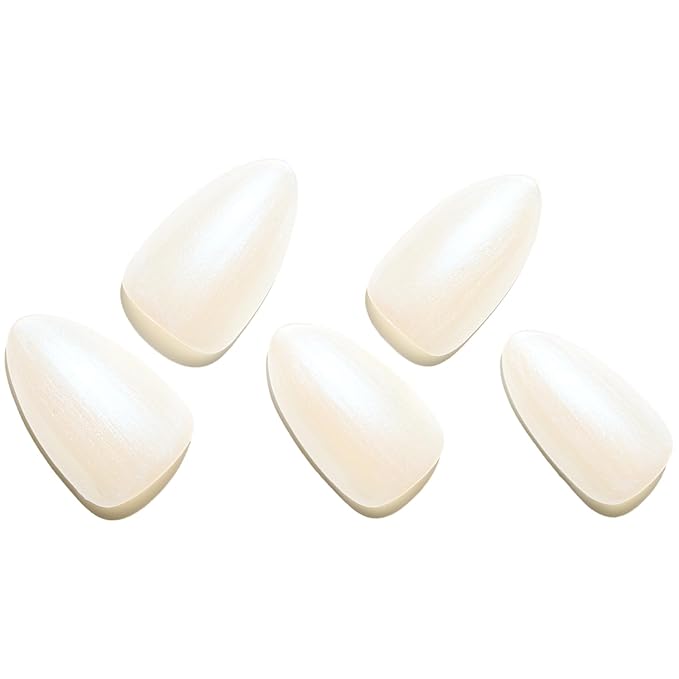 GLAMERMAID Pure White Pearl Press On Nails Short Almond, Glazed Donut Handmade Soft Jelly Gel Fake Nails, Glossy Neutral Round Oval Stick Glue on Nails Kit for Women, Reusable Acrylic False Nail Set