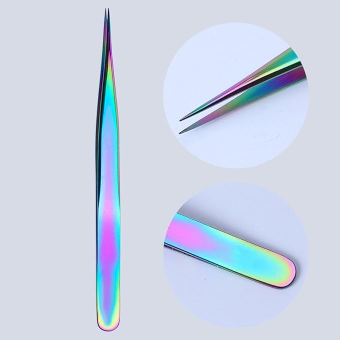 WOKOTO Nail Tweezers And Scissors Kit Straight Curved Rainbow Stainless Steel Precision Tweezers Set For Nail Art Sticker Rhinestone Eyelash Extensions Picker Tools