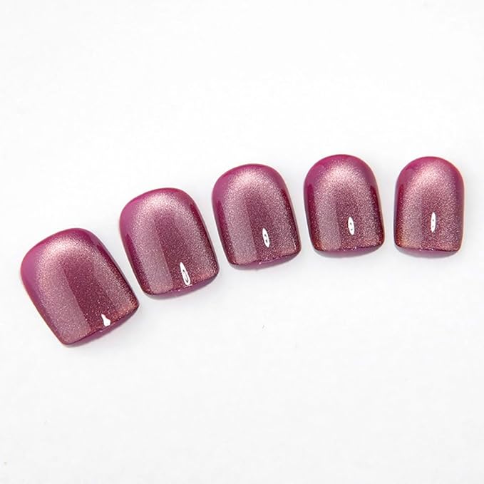 Purple-White Shift Press on Nails Short Square, Cat Eye Press on Nails, Fashion Gel Fake Nails, Reusable Acrylic Fake Nails, Glossy Stick on Nails for Women, Glue on Nails Kit, Mystic Rose